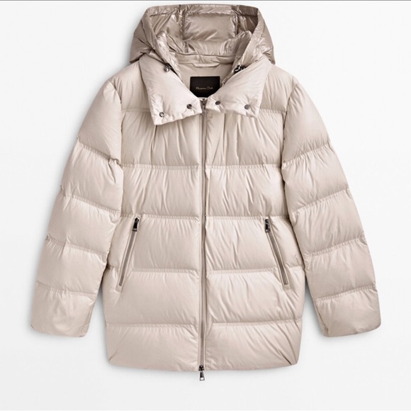 Massimo Dutti Jackets & Blazers - Massimo Dutti NWT cream down feather puffer coat with metallic hood